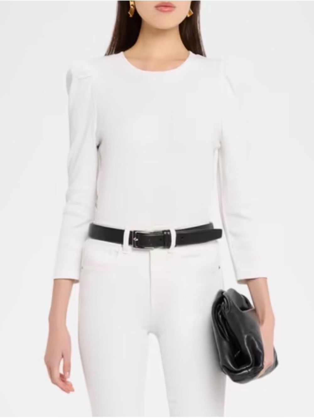 Veronica Beard White Puff-Sleeve Crewneck Top